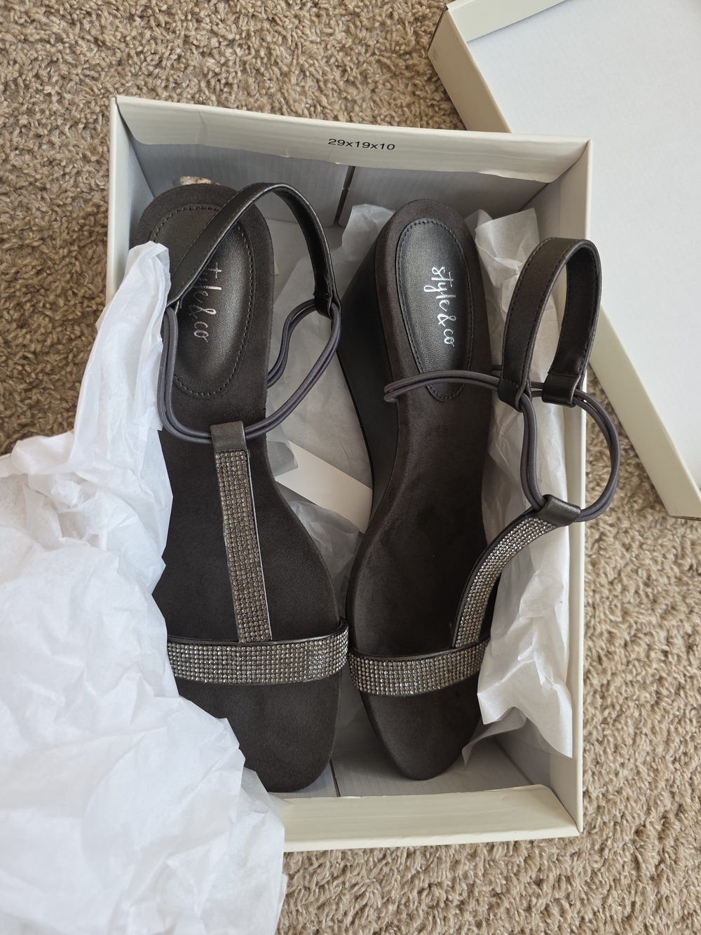 Style & Co. Dark Brown T-Strap Wedge Sandals with Rhinestone Straps